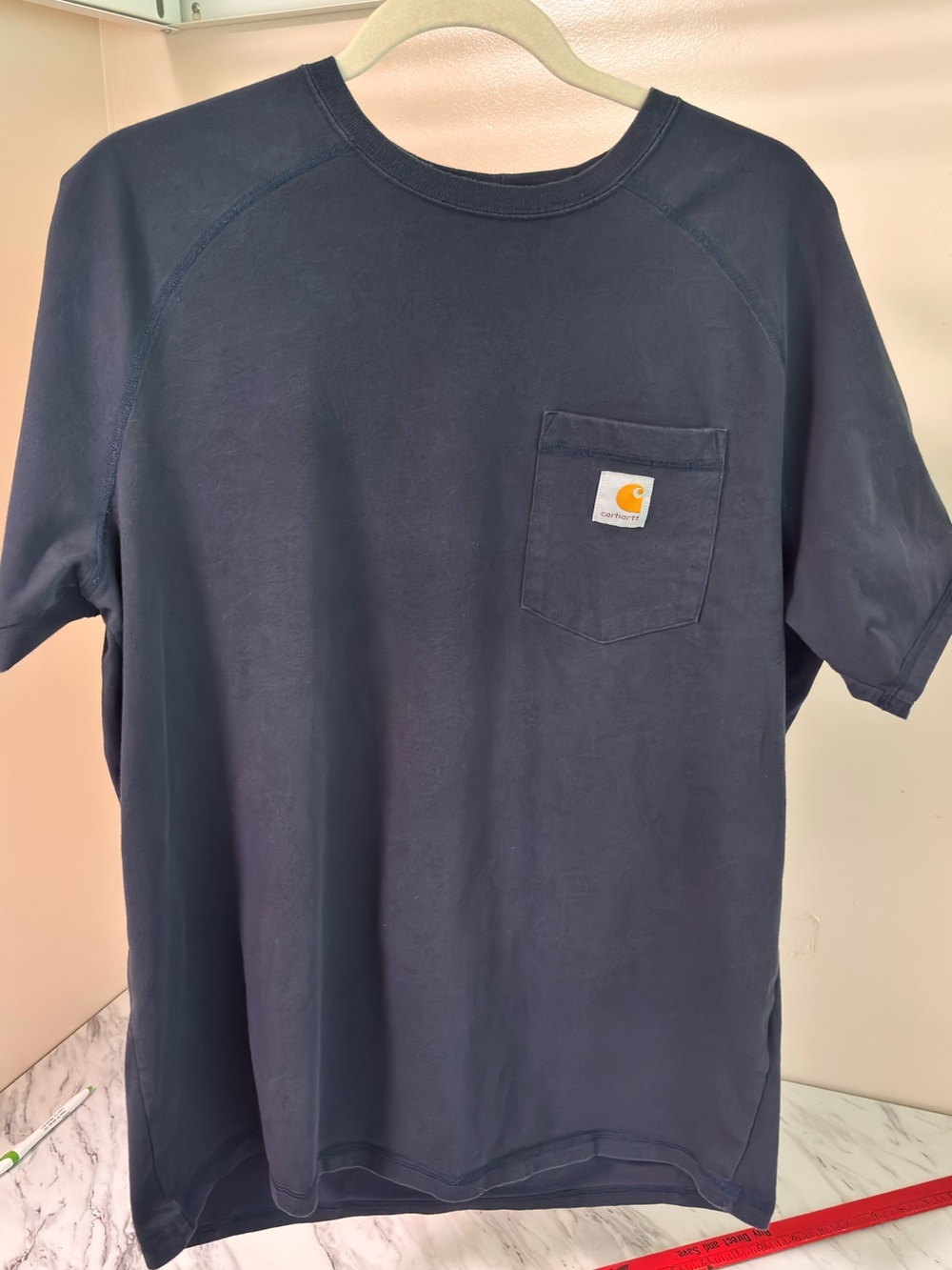 Carhartt Navy Short-Sleeve Pocket Tee with Logo Patch